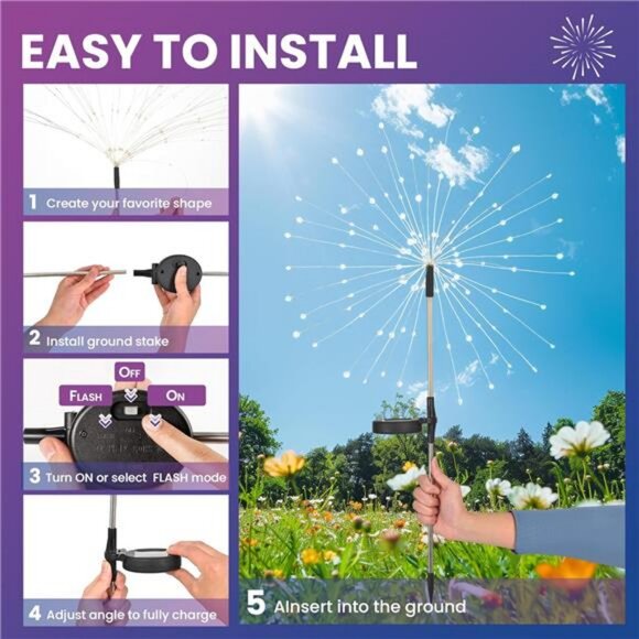 Garden Decor Solar Lights Outdoor,2Pack 120LED Waterproof Colorful Solar Garden - Picture 5 of 7